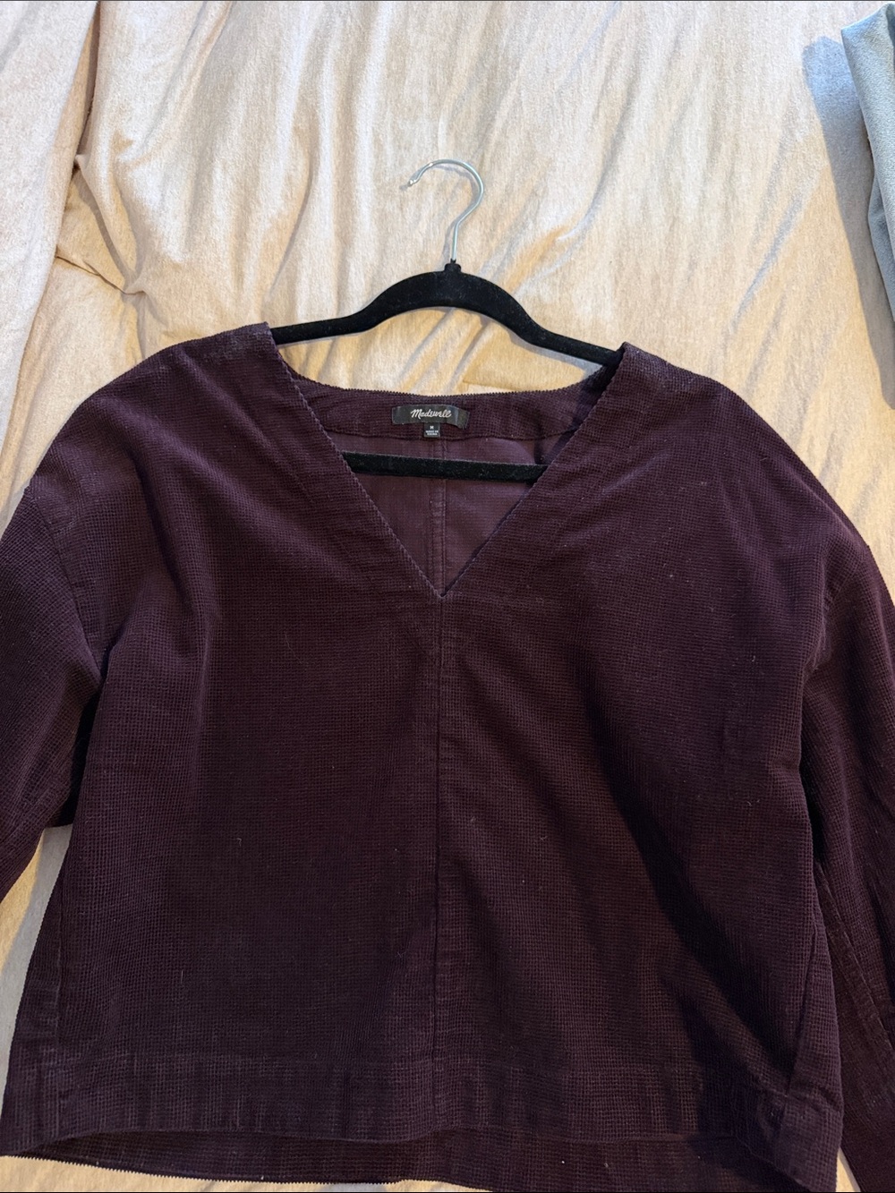 Madewell Plum V-Neck Corduroy Blouse